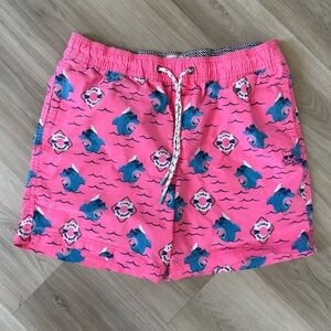 Men’s 
Party Pants Hot Pink Dolphin Print Swim Shorts
Size: Medium